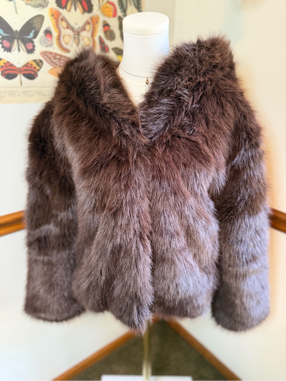 Faux Fur Hooded Jacket in Brown size Large